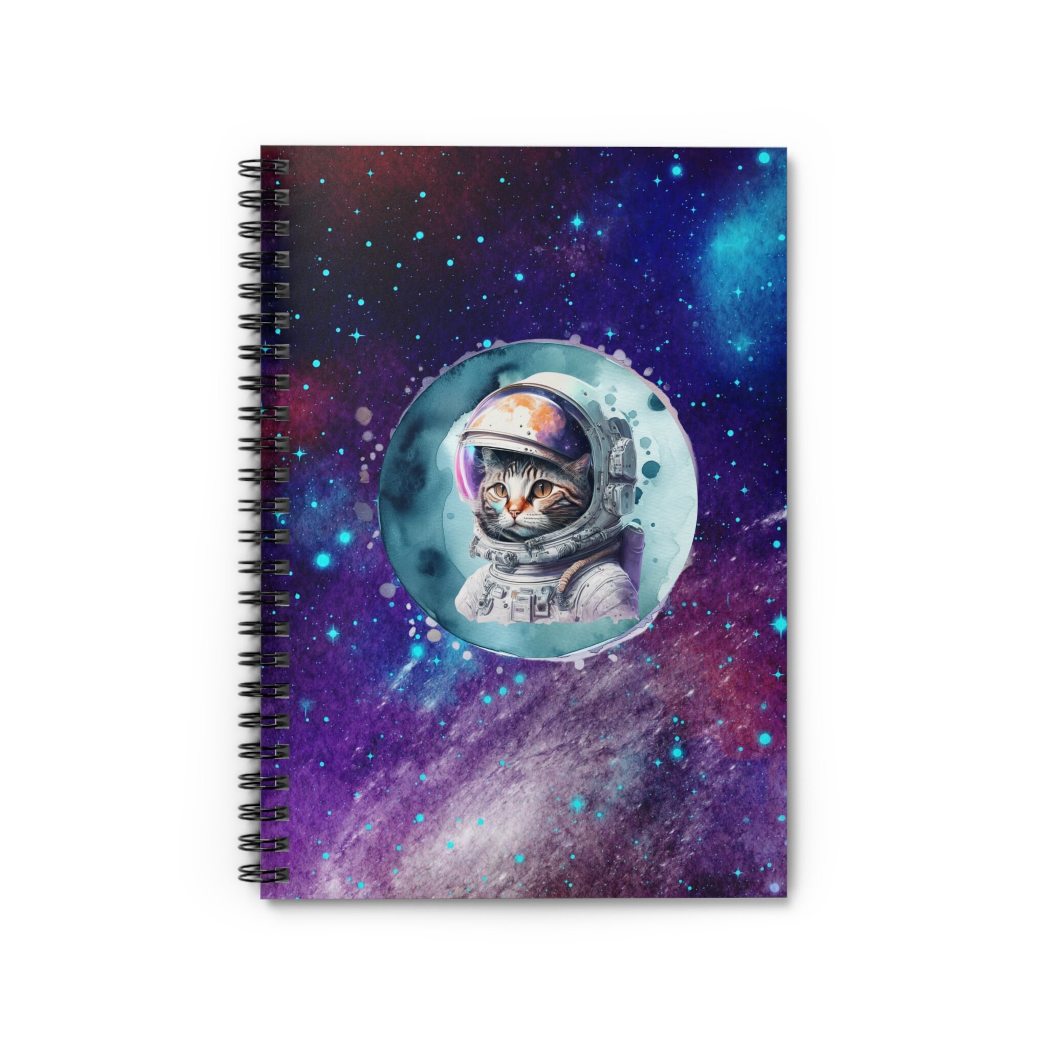 Cute Cat Planet Ruled Line Spiral Writing Notebook Space Stars Galaxy Gift  6x8