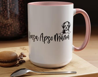 Lhasa Apso Mama Two-Tone Coffee Mugs, Lhasa Apso Mom, Lhasa Apso Mom Gift, Dog Breed Mug, Lhasa Apso, Lhasa Apso Mama