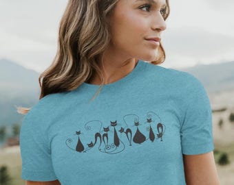Retro Black Cat Tshirt, Cat Mom Tee, Black Cat Gift,  Retro Black Cat, Atomic Cat, Halloween Cat Shirt, Plus Size Halloween Shirt