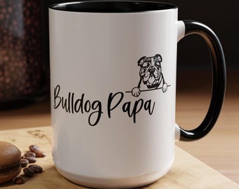 Bulldog Papa Two-Tone Coffee Mugs, 15oz, Bulldog Dad, Bulldog Dad Gift, Dog Breed Mug, Bulldog