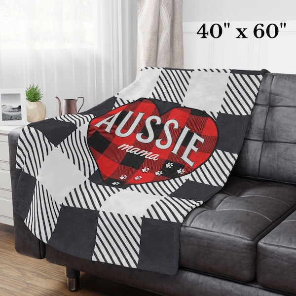 Coperta in micro pile super morbida Minky Aussie Mama 3 misure, Aussie Mom, regalo per mamma australiana, coperta per razza di cane, Australian Shepherd