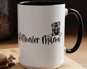Rottweiler Mama Graphic Two-Tone Coffee Mugs, 15oz, Rottie Mom Mug, Rottweiler Mom Gift, Rottweiler Mama, Rottweiler Mug, Rottie Gifts