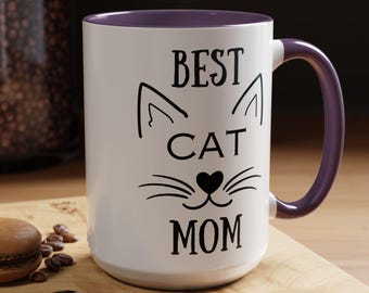 Best Cat Mom Two-Tone Coffee Mugs, 15oz, Cat Parent, Gift for Cat Lover, Cat Mom Mug, Cat Mom Coffee Mug
