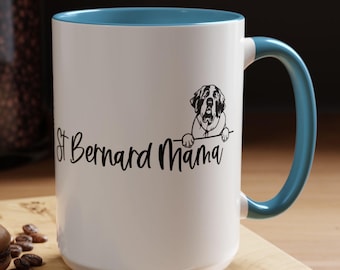 Saint Bernard Mama Two-Tone Coffee Mugs, 15oz, St Bernard Mom, Saint Bernard Mom Gift, Dog Breed Mug, St Bernard, Saint Bernard Items