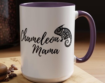 Chameleon Mama Two-Tone Coffee Mugs, 15oz, 8 colors, Chameleon Mom, Chameleon Mama Gift, Chameleon Mug, Chameleon Gift, Herp Mom