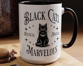 Black Cat Two-Tone Coffee Mugs, 15oz, Black Cat Mug, Cat Mom Gift, Black Cat Gift, Cat Lover Gift, Cat Mug