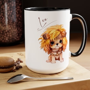 Leo Cute Dog Zodiac Two-Tone Coffee Mug, 15oz | Zodiac Sign Gift | Cute Dog Mug | Zodiac Mug | Leo Zodiac Gift
