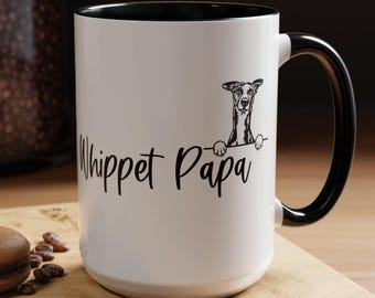 Whippet Papa Two-Tone Coffee Mugs, 15oz, Whippet Dad, Whippet Dad Gift, Dog Breed Mug, Whippet