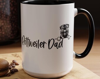 Rottweiler Dad Graphic Two-Tone Coffee Mugs, 15oz, Rottie Dad Mug, Rottweiler Dad Gift, Rottweiler Papa, Rottweiler Mug, Rottie Gifts