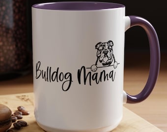 Bulldog Mama Two-Tone Coffee Mugs, 15oz, Bulldog Mom, Bulldog Mom Gift, Dog Breed Mug, Bulldog