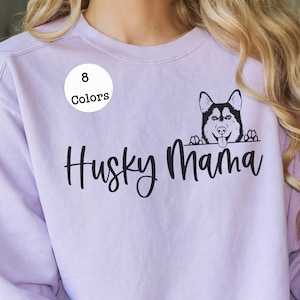 Husky Mama Dog Breed Comfort Colors Premium Unisex Garment-Dyed Sweatshirt, Sizes S-2XL | Siberian Husky | Husky Mom