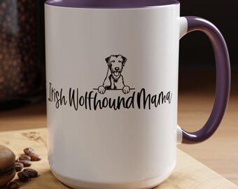 Irish Wolfhound Mama Two-Tone Coffee Mugs, Wolfhound Mom, Irish Wolfhound Mom Gift, Dog Breed Mug, Irish Wolfhound, Wolfhound Mama