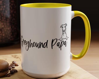 Greyhound Papa Two-Tone Coffee Mugs, 15oz, 8 colors, Greyhound Dad, Greyhound Mama Gift, Greyhound Mug, Greyhound Dad Gift