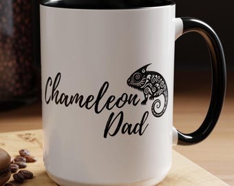 Chameleon Dad Two-Tone Coffee Mugs, 15oz, 5 colors, Chameleon Dad, Chameleon Dad Gift, Chameleon Mug, Chameleon Gift, Herp Dad