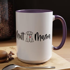 Mutt Mama Graphic Two-Tone Coffee Mugs, 15oz, Dog Mom Mug , Dog Mom Gift, Mutt Mama, Gift for Dog Mama, Dog Mom