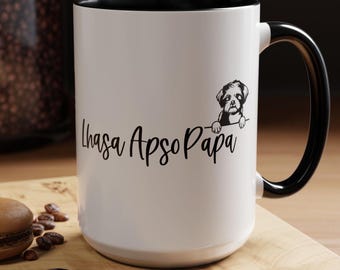 Lhasa Apso Papa Two-Tone Coffee Mugs, Lhasa Apso Dad, Lhasa Apso Dad Gift, Dog Breed Mug, Lhasa Apso, Lhasa Apso Papa