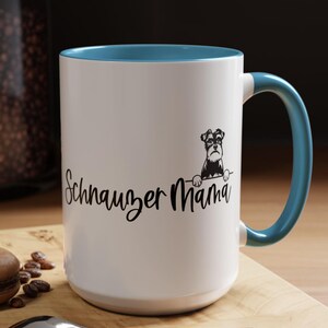 Schnauzer Mama Graphic Two-Tone Coffee Mugs, 15oz, Dog Mom Mug, Schnauzer Mom Gift, Schnauzer Mama, Schnauzer Dog, Schnauzer Mug