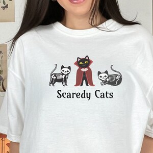 Scaredy Cat Costume Fall Halloween Premium Comfort Colors Unisex Garment-Dyed T-shirt Sizes S-4XL, Cat Mom Shirt, Halloween Cat Shirt