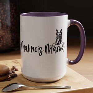 Malinois Mama Two-Tone Coffee Mugs, 15oz, 8 colors, Malinois Mom, Malinois Mom Gift, Dog Breed Mug, Belgian Malinois, Malinois Mom