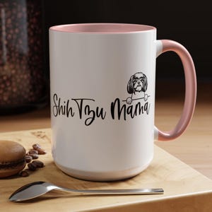 Shih Tzu Mama Graphic Two-Tone Coffee Mugs, 15oz , Shih Tzu Coffee Mug, Shih Tzu Mom Mug, Shih Tzu Gifts, Dog Mom Gift