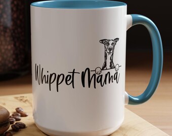 Whippet Mama Two-Tone Coffee Mugs, 15oz, Whippet Mom, Whippet Mom Gift, Dog Breed Mug, Whippet