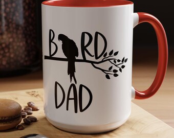 Parrot Bird Dad Two-Tone Coffee Mugs 15oz, 8 colors, Bird Dad Gift,  Bird Papa Mug