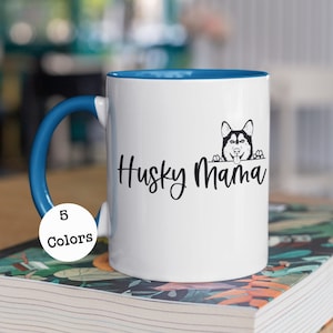 Siberian Husky Mama Graphic Two-Tone Coffee Mugs, 15oz | Gift for Husky Lovers | Husky Coffee Mug | Cute Dog Mug