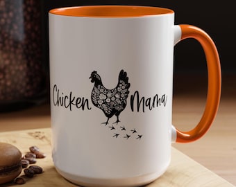 Chicken Mama Graphic Two-Tone Coffee Mugs, 15oz, Chicken Mom Mug, Chicken Mom Gift, Chicken Mama, Chicken Mug, Chicken Gifts