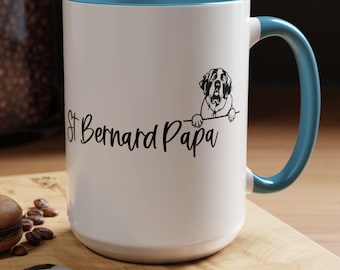 Saint Bernard Papa Two-Tone Coffee Mugs, St Bernard Dad, Saint Bernard Dad Gift, Dog Breed Mug, St Bernard, Saint Bernard, St Bernard Papa