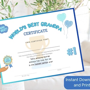 World's Best Grandpa Urkunde | Bester Opa Preis | Geschenk für Opa | Großvater Geburtstag | Auszeichnung für Papa | Geschenk zum Vatertag