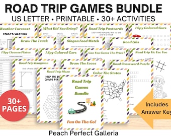 Kids Road Trip Games Bundle for Family Vacation, Summer Activities for Kids, Printable Car Games