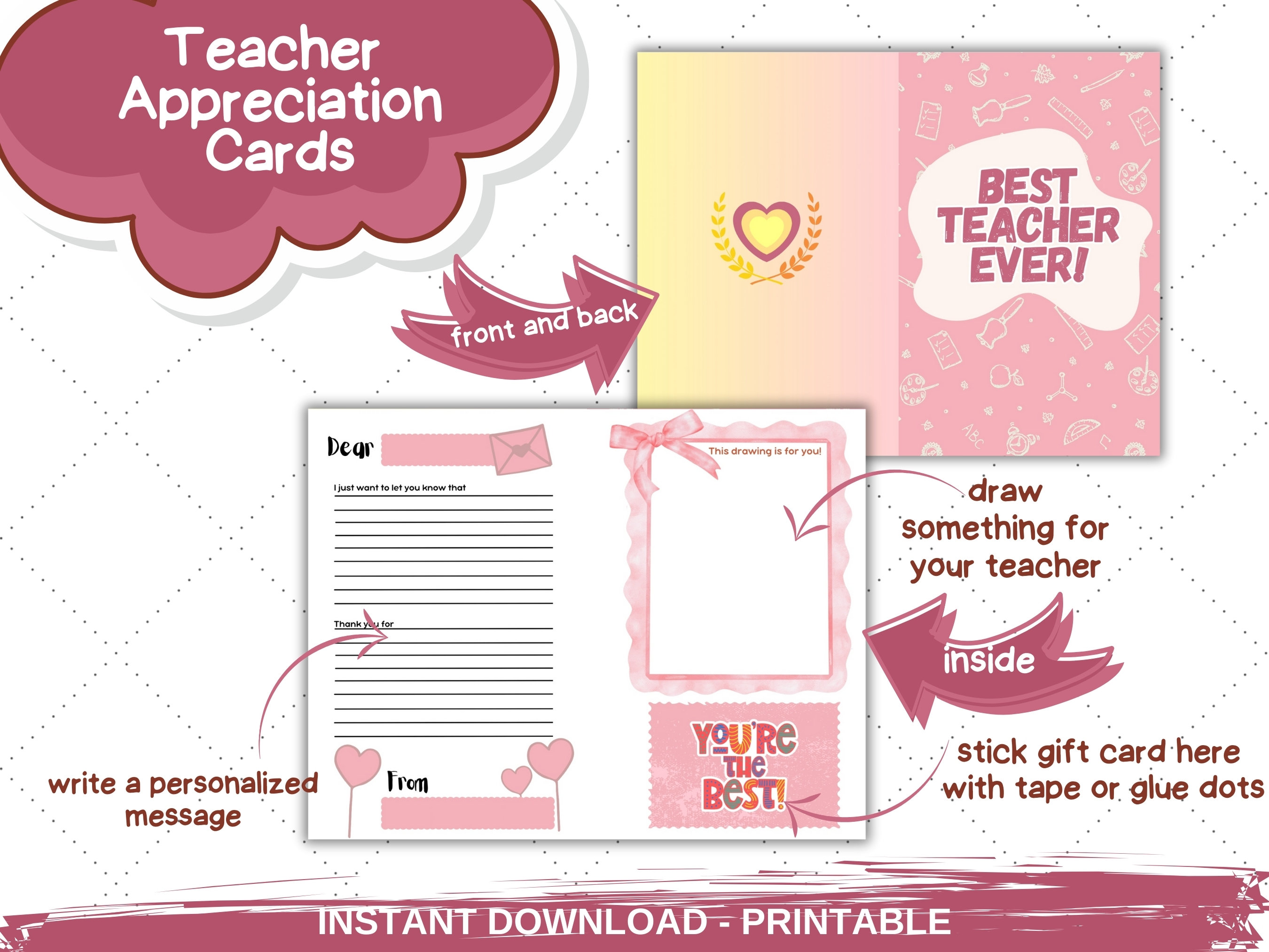 Teacher Thank You Card | Teacher Appreciation Card | End of School Card ...