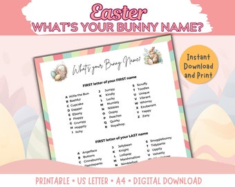 Easter What's Your Bunny Name Printable for Kids and Adults for fun teens party, classroom and homeschool activities, coworkers office party