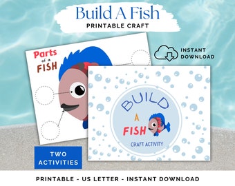 Build A Fish Craft Printable, Fun DIY Crafts for Kids, Cut and Glue Activity, Scissor Cutting for Pre k K in classroom or homeschool