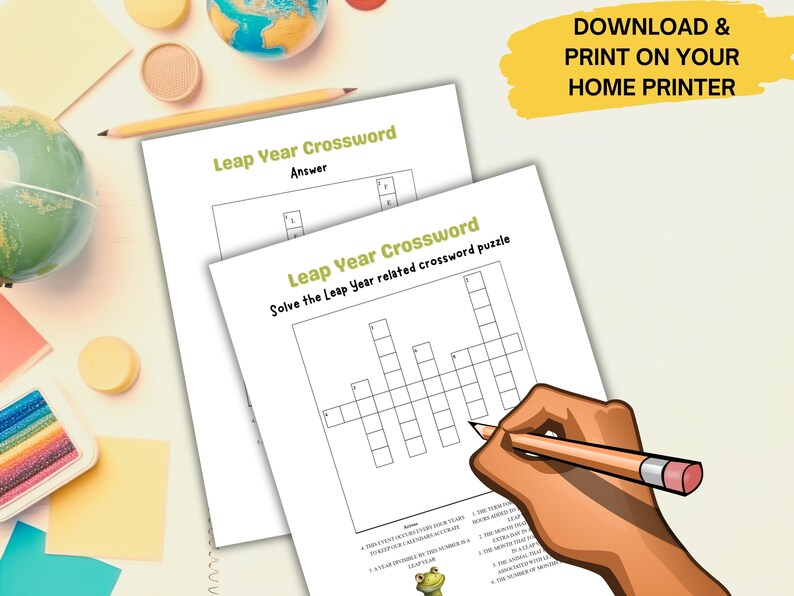 Leap Year Crossword Printable for Leap Day Birthday Party, Game for ...