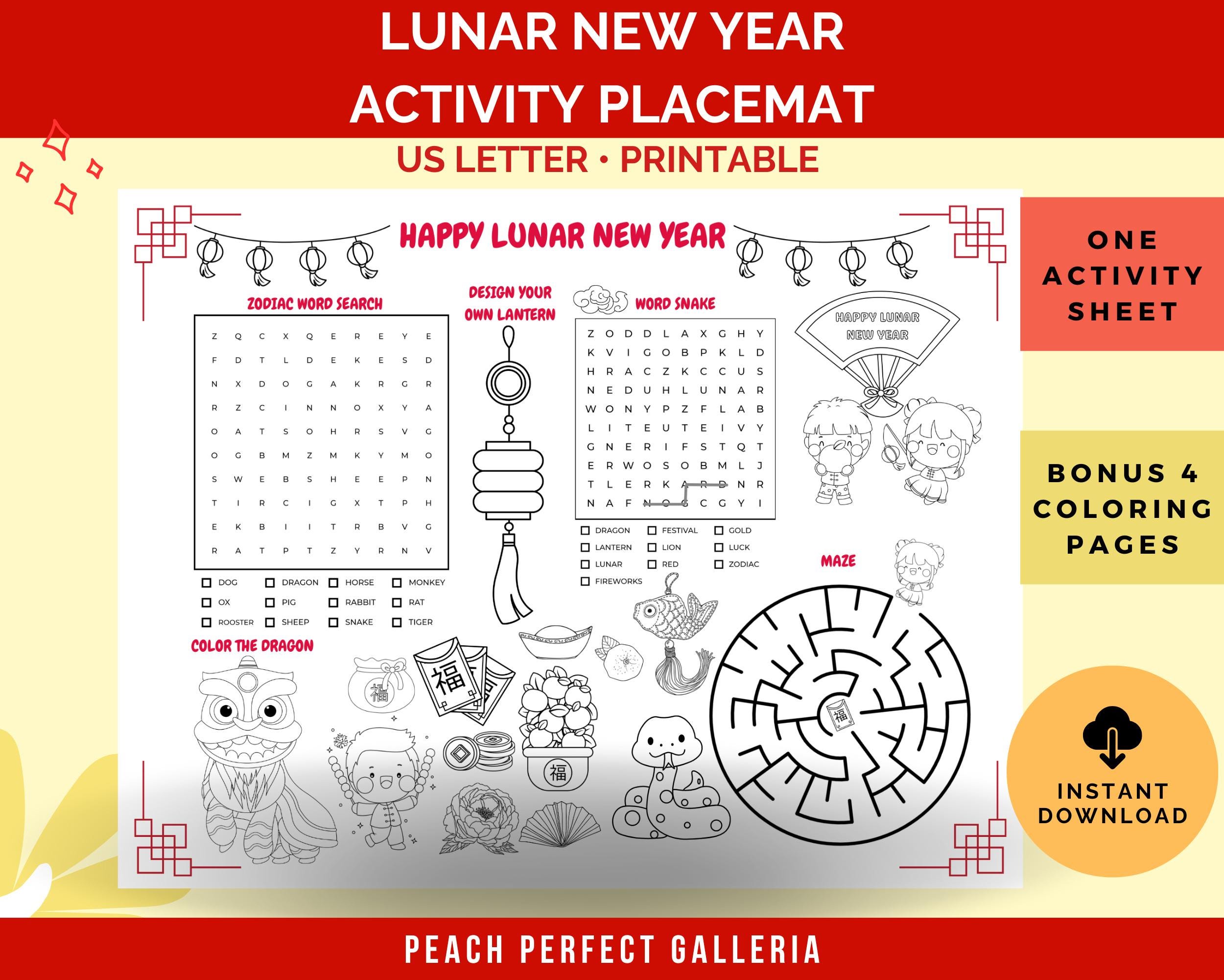 activity placemat for lunar new year 2025 year of the wood snake
