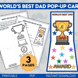 World's Best Dad Pop Up Karte Printable Craft | Vatertagsaktivität | Best Dad Preis | Bestes DIY Geschenk für Papa | Papa Geburtstag | Auszeichnung für den Papa