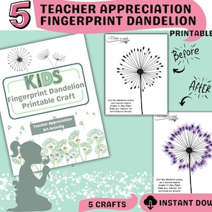 Teacher Appreciation Dandelion Fingerprint Art | DIY Teacher Gift | End Of Year Gift | Kids Child Preschool Art | Keepsake Fingerprint Craft