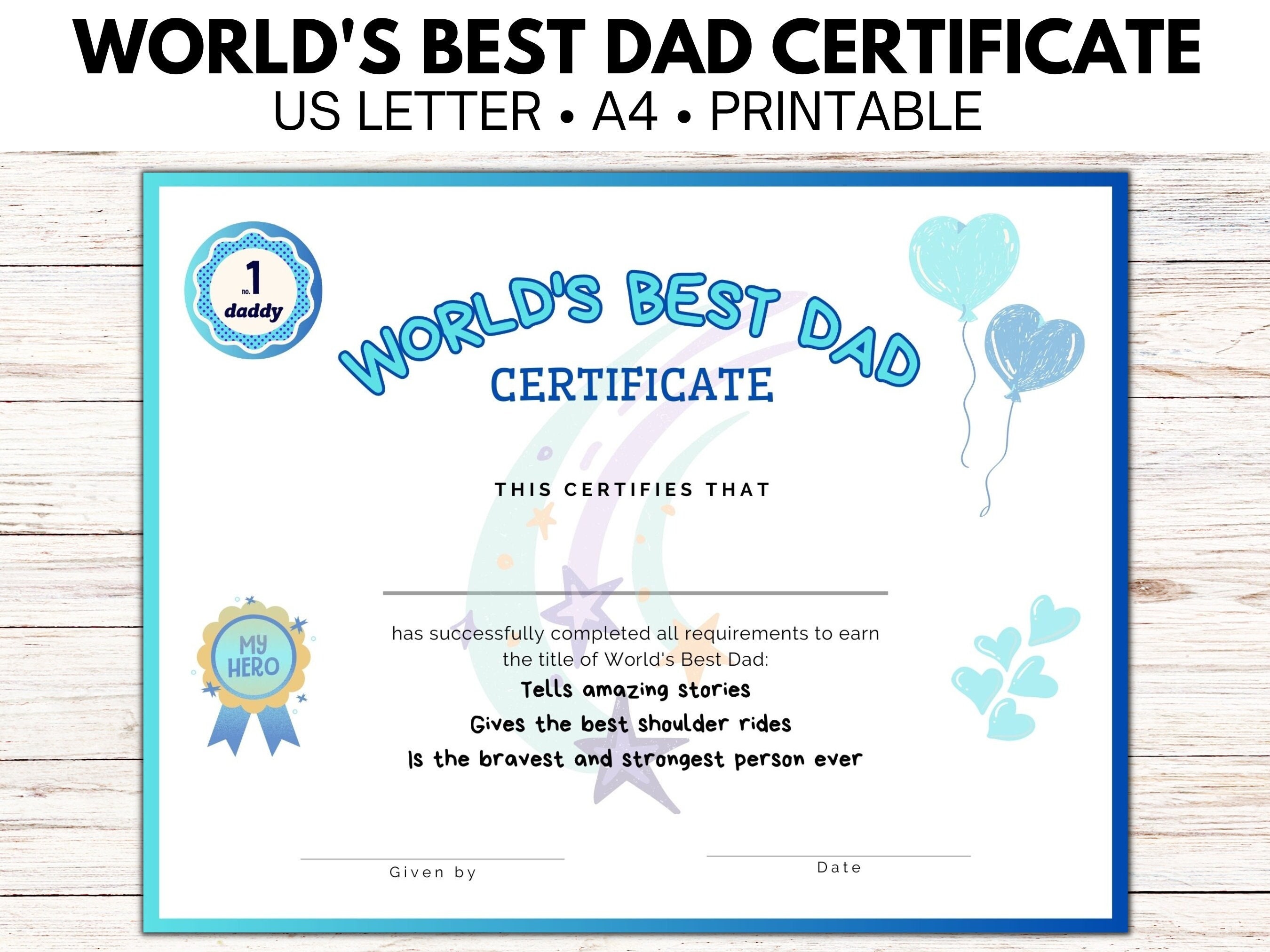 World #39 s Best Dad Certificate Printable Personalized Fathers Day Gift World #39 s Best Dad Certificate Printable Personalized Fathers Day Gift