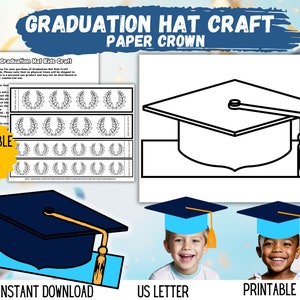 Graduation Cap Printable Paper Crown for PreK, Kinder, Homeschool, Coloring and Scissor Cutting Craft, Cut and Glue Activity for kids