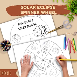 Total Solar Eclipse Coloring Spinner Wheel Printable, Solar Eclipse 2024 Activity, Science Craft for Pre k Kinder and elementary kids
