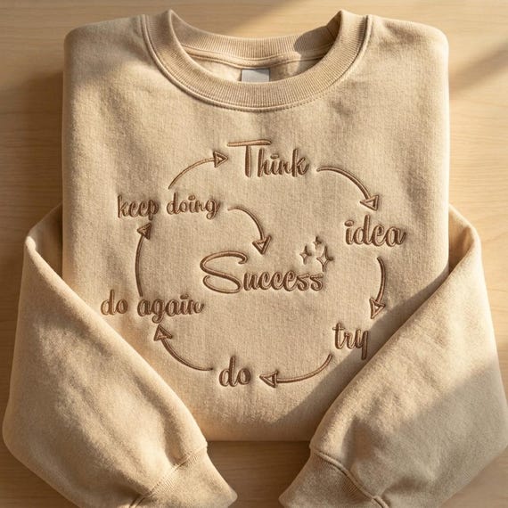 Embroidered Success Mindset Sweatshirt, Think Idea Try Do Quote Shirt, Minimalist Productivity Hoodie, Entrepreneur Gift