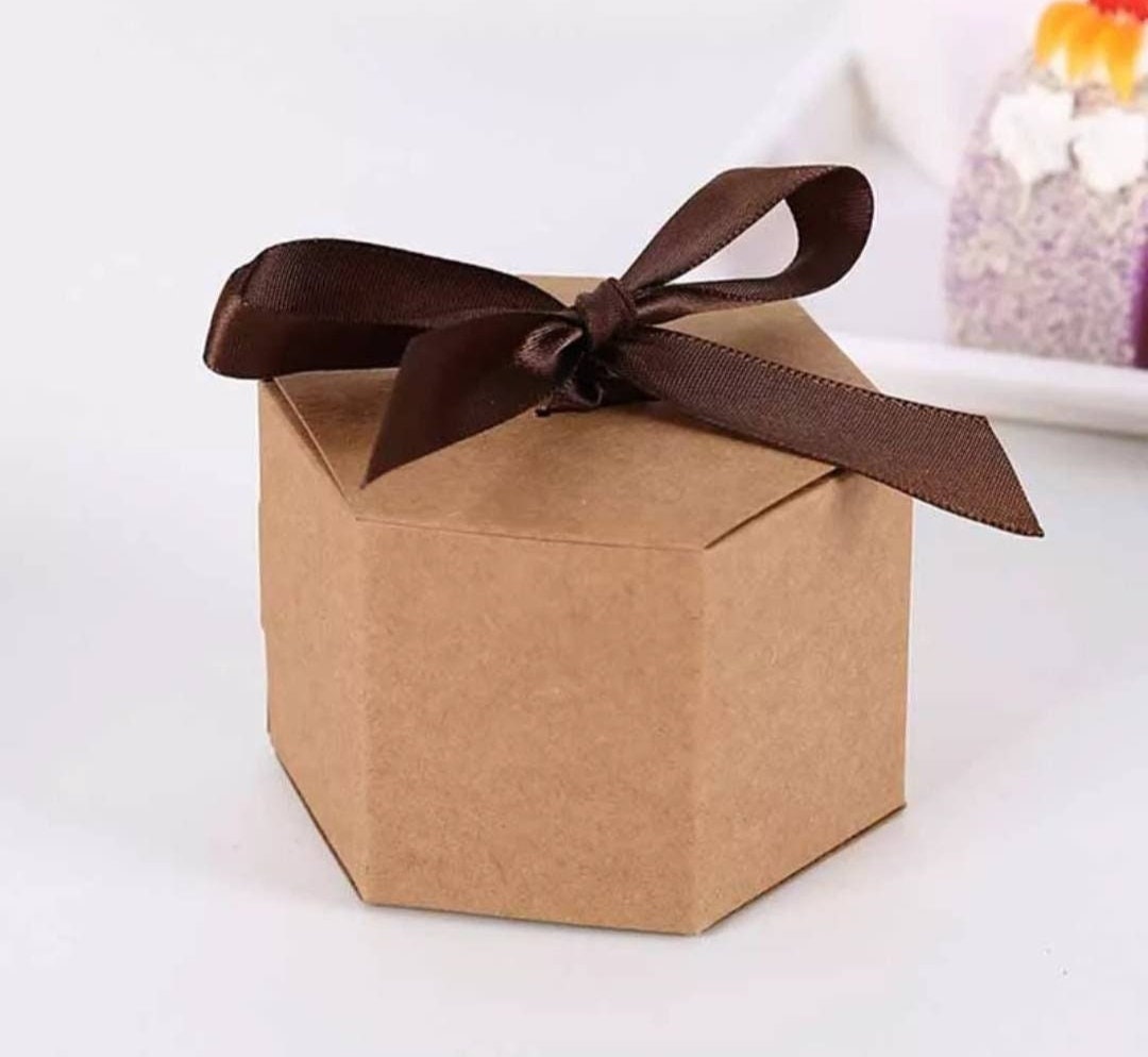 Hexagon Brown Kraft Favor Box Honey Tea Packaging Gift Boxes Rope Closure