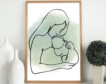 Minimalistic Nursery Art - Mother and Baby Girl