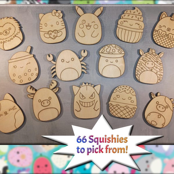 Paint Your Own Squishy Friends Wooden Magnets DIY Craft - 66 Characters