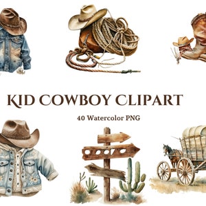 Watercolor Cowboy Baby Clipart, Cowboy PNG, Littlest Cowboy - Baby shower clipart, baby boy clipart, Instant download, commercial license
