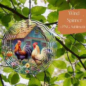 Roosters Wind Spinner Watercolor Sublimation Design Template, Wind Spinner SVG, 10 inch Round Sublimation, Round Hanging Spinners png,