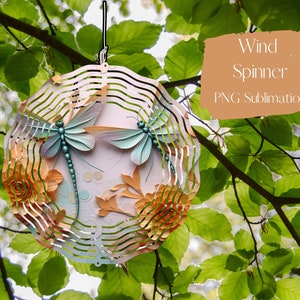 Dragonfly Wind Spinner Sublimation Design Template, Wind Spinner SVG, 10 inch Round Sublimation, Round Hanging Spinners png,