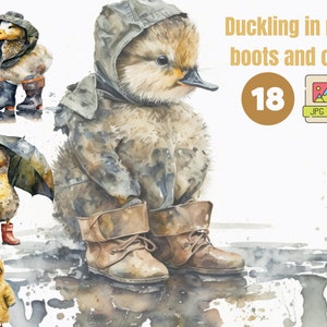 Ducklings in Rain Boots & Coat Printable Art Prints, Commercial Use Duckling Illustration Bundle, Digital Design Bundle, Clip Art, Cute Duck