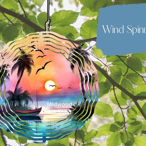 Sunset Ocean Sublimation Design Template, Wind Spinner SVG, 10-inch Round Sublimation, Round Hanging Spinners PNG